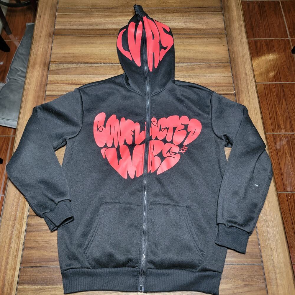 Manfinity LS Black Unisex Full Zip Hoodie "Conflicted Lvrs" - Size Medium